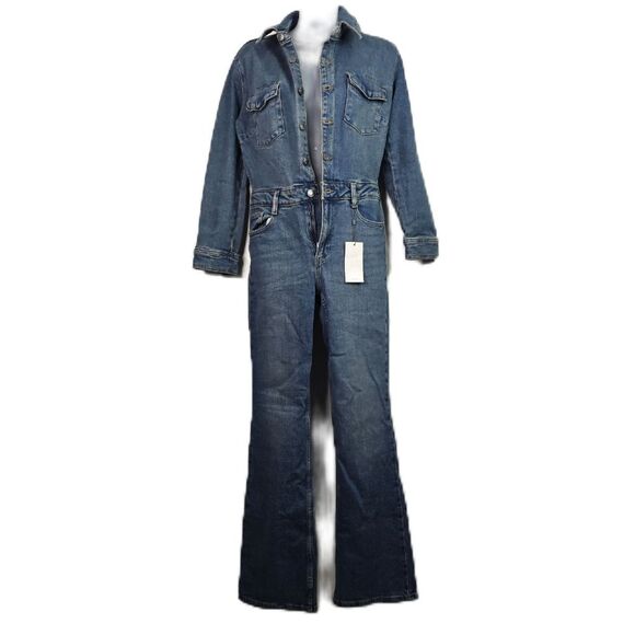 Nwt Mango Blue Denim Jumpsuit - Picture 1 of 7